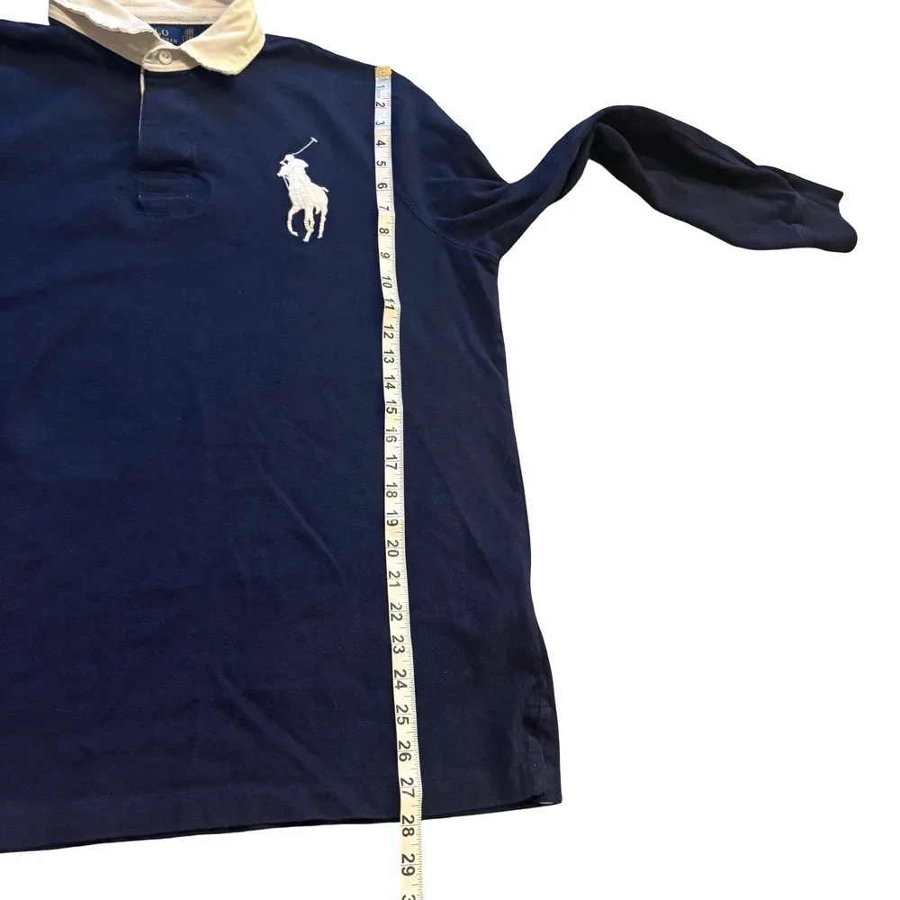 Polo Ralph Lauren Mens XL Navy Blue Big‎ Pony Custom Slim Fit Rugby Shirt L/S